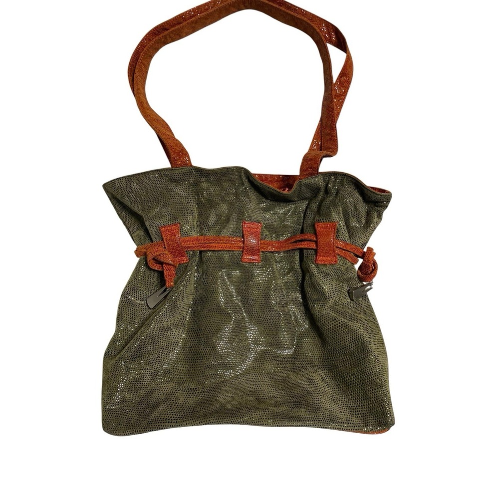 Vintage Liza Ganz New York Green Orange Snakeskin Leather Shoulder Bag